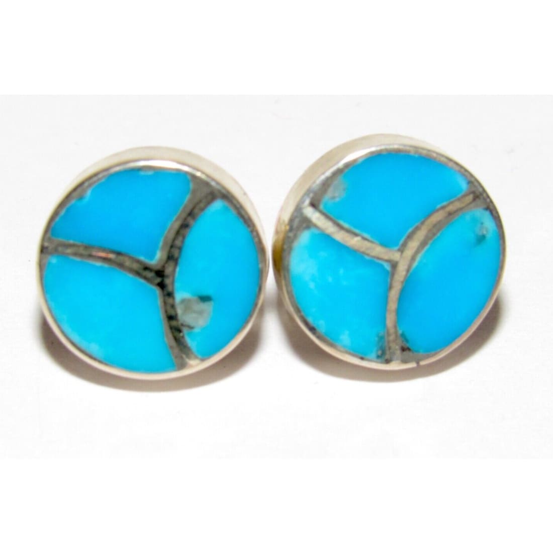 Zuni Turquoise Fish Scale Inlay Post Earrings Sterling K. 