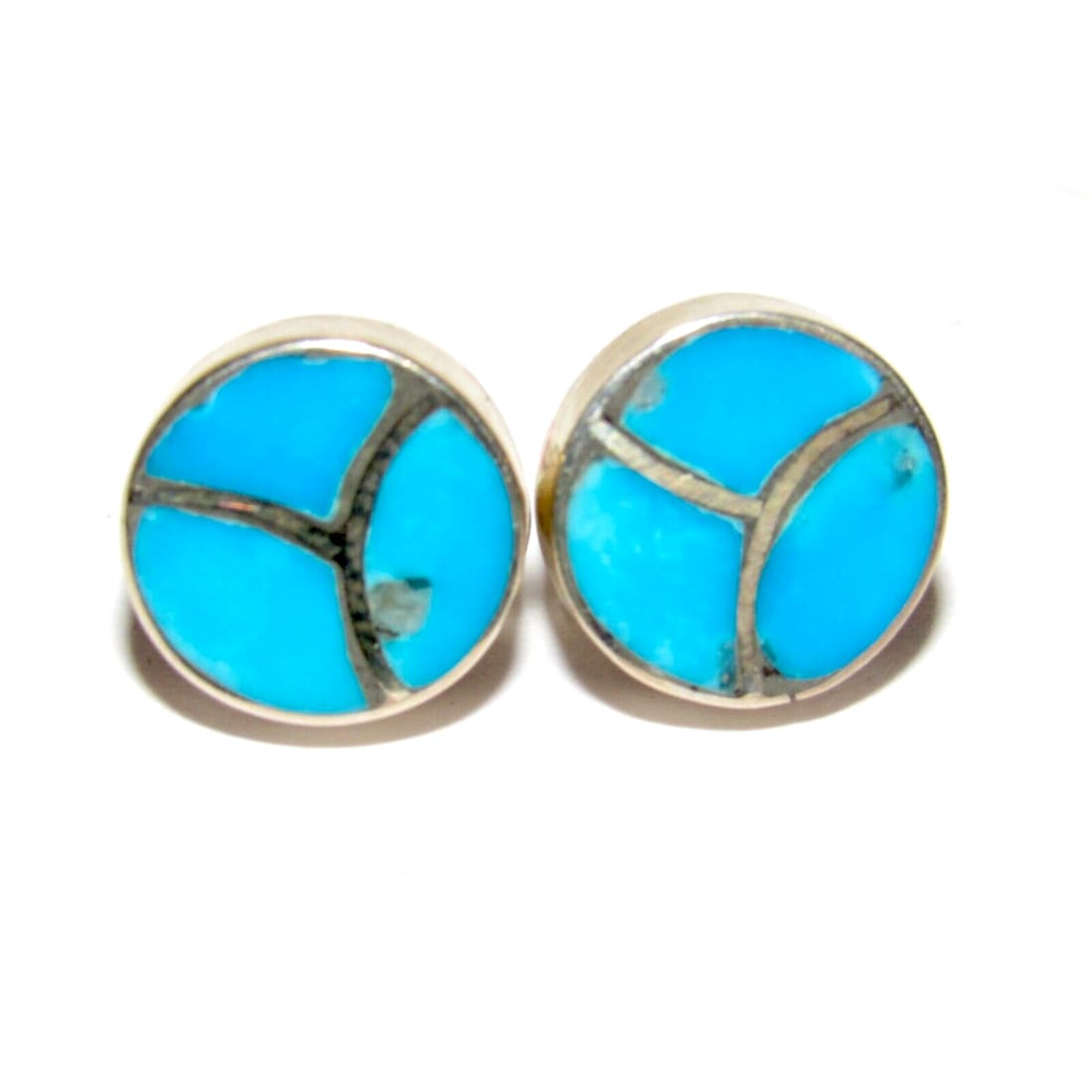 Zuni Turquoise Fish Scale Inlay Post Earrings Sterling K. 