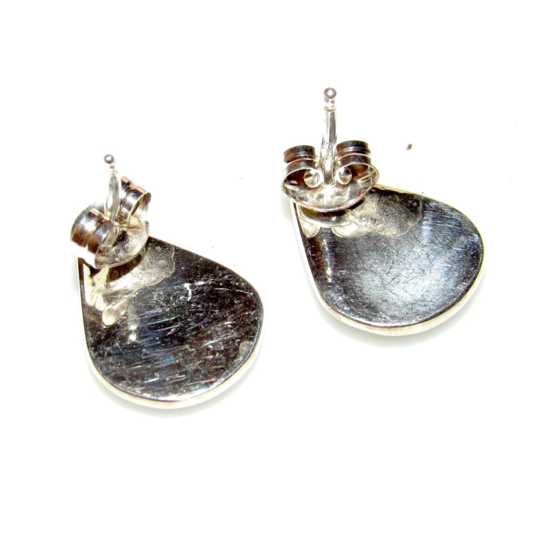 Zuni Turquoise Fish Scale Inlay Post Earrings Sterling Sleeping Beauty Turquoise Native American
