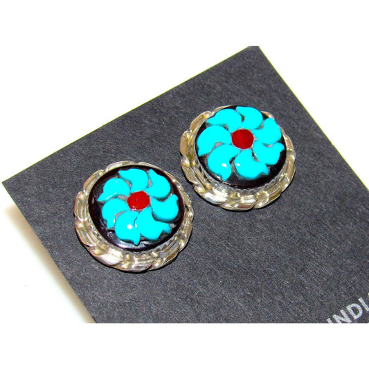 Zuni Turquoise Flower Post Earrings Sterling Silver Native American The Southwestern Style Gallery