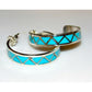 Zuni Turquoise Inlay Hoop Earrings 1 1/4" Diameter Sterling Silver The Southwestern Style Gallery