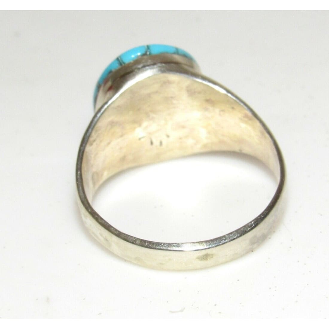 Zuni Turquoise inlay Ring Size 8 Sterling Silver Native 