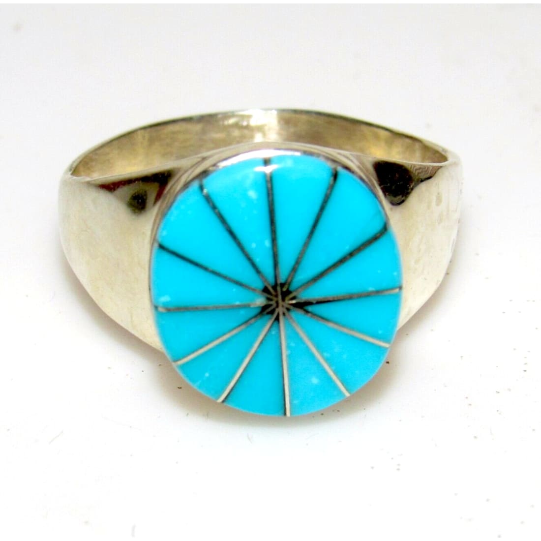 Zuni Turquoise inlay Ring Size 8 Sterling Silver Native 