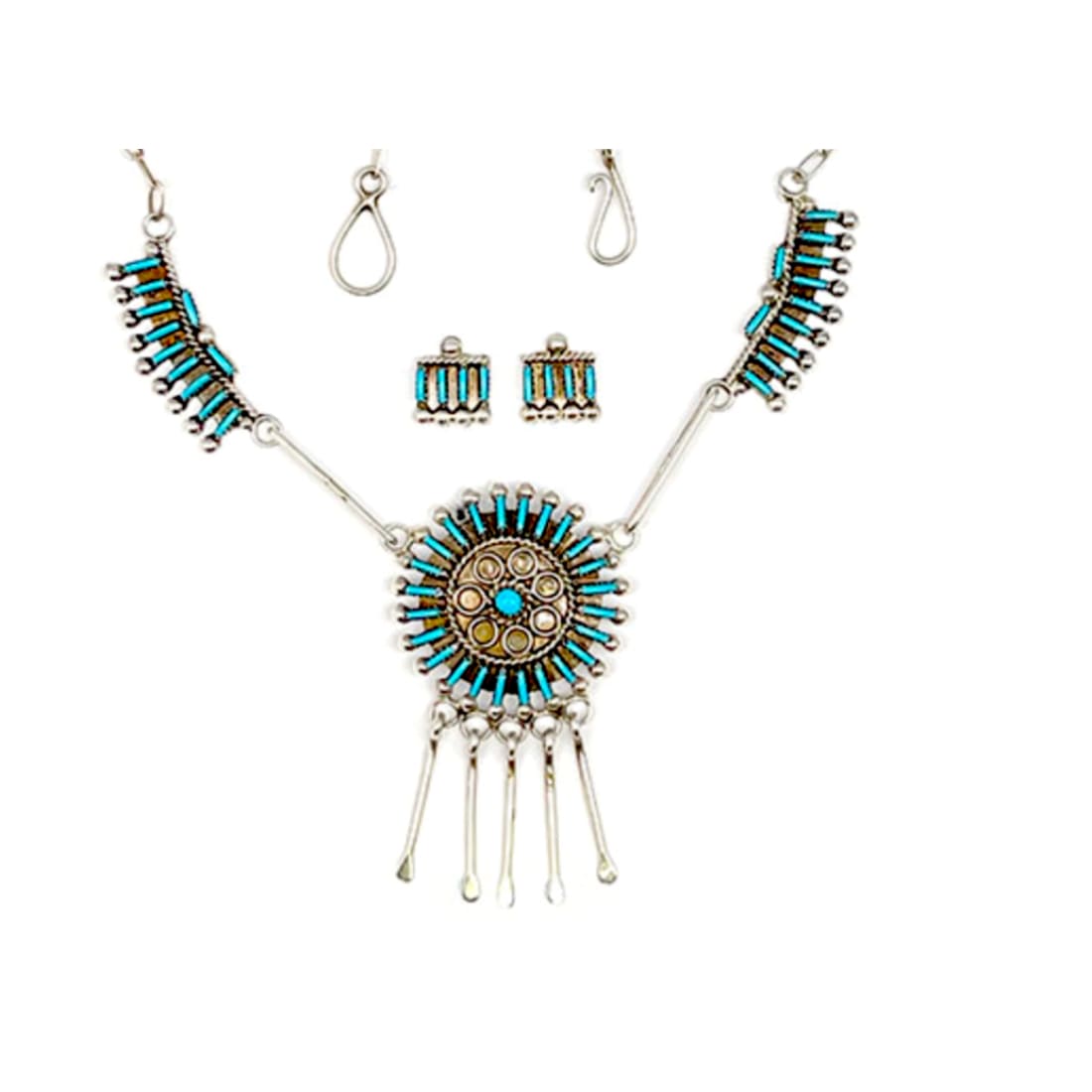 Zuni Turquoise Necklace and Earrings Set Sterling Silver