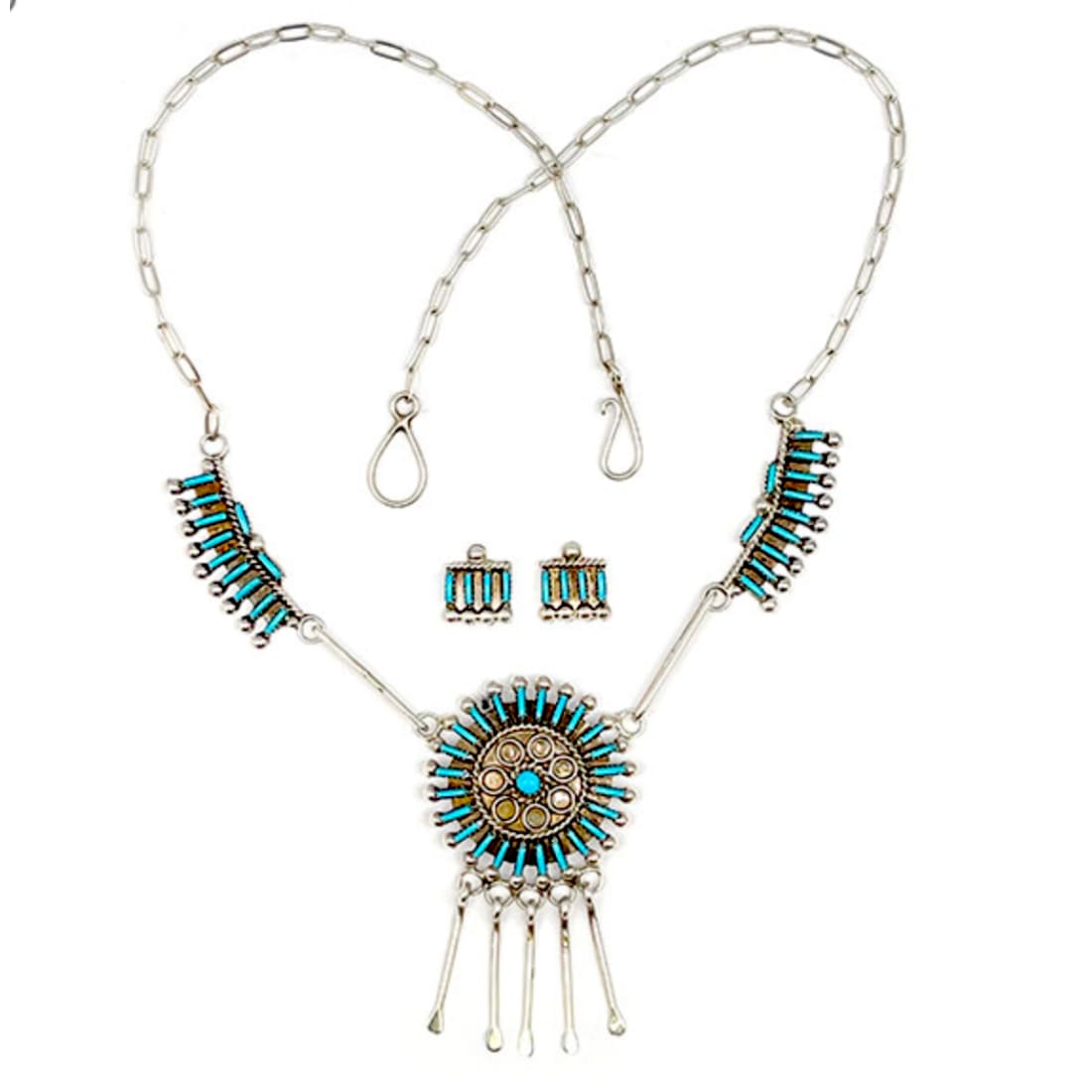 Zuni Turquoise Necklace and Earrings Set Sterling Silver