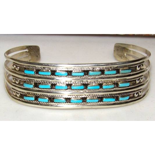 Zuni Turquoise Needlepoint Cuff Bracelet Sterling Silver 