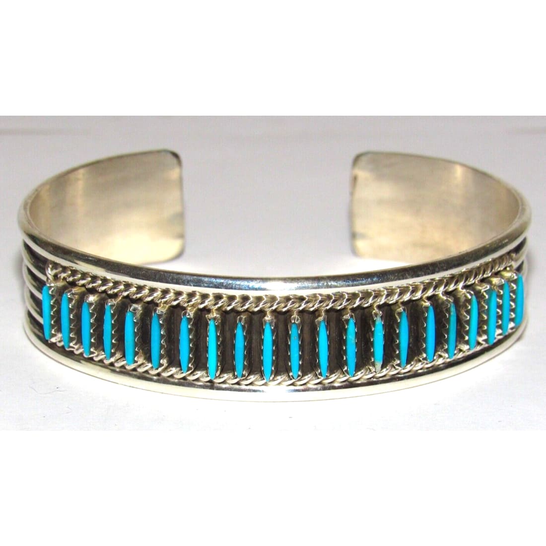 Zuni Turquoise Needlepoint Cuff Bracelet Sterling Silver
