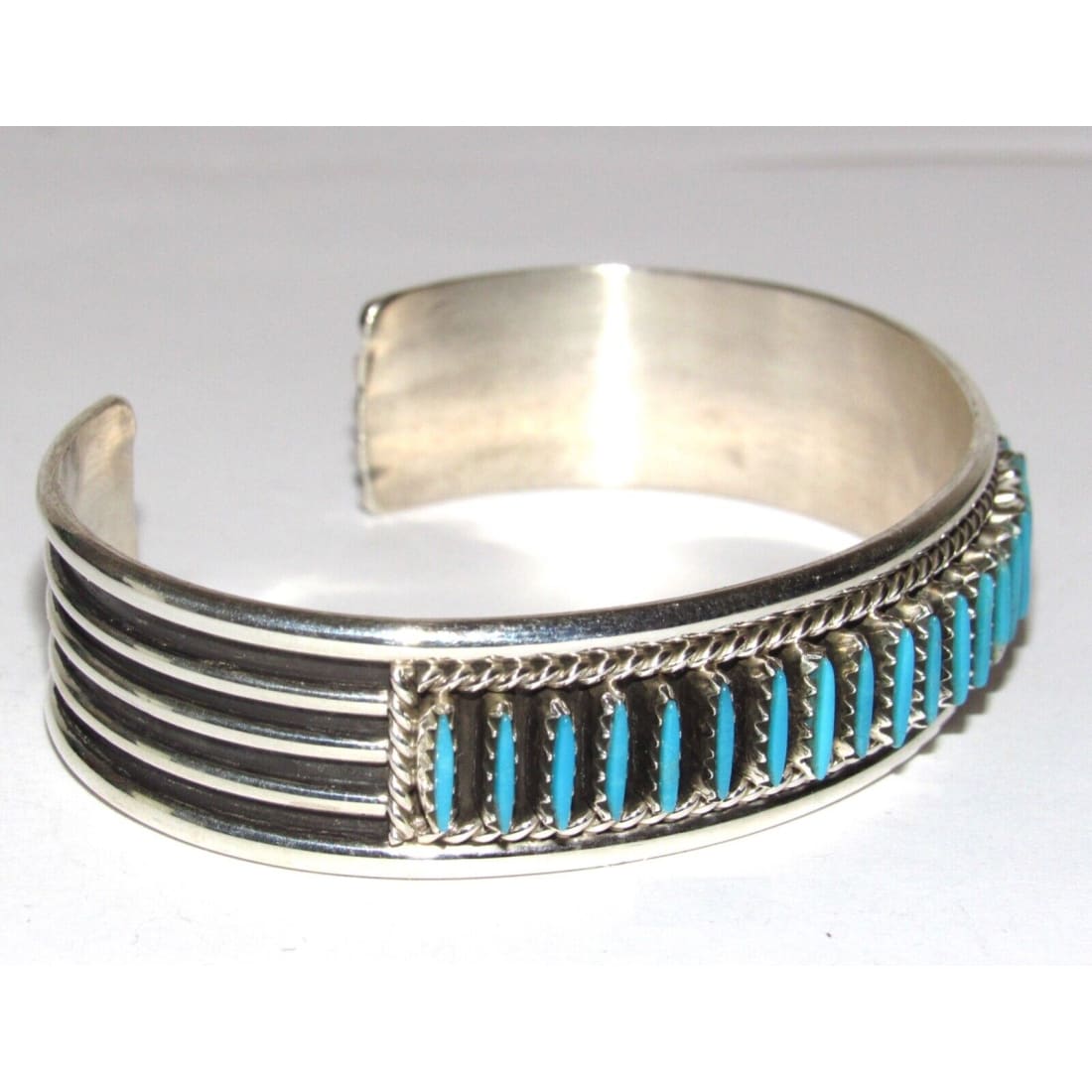 Zuni Turquoise Needlepoint Cuff Bracelet Sterling Silver