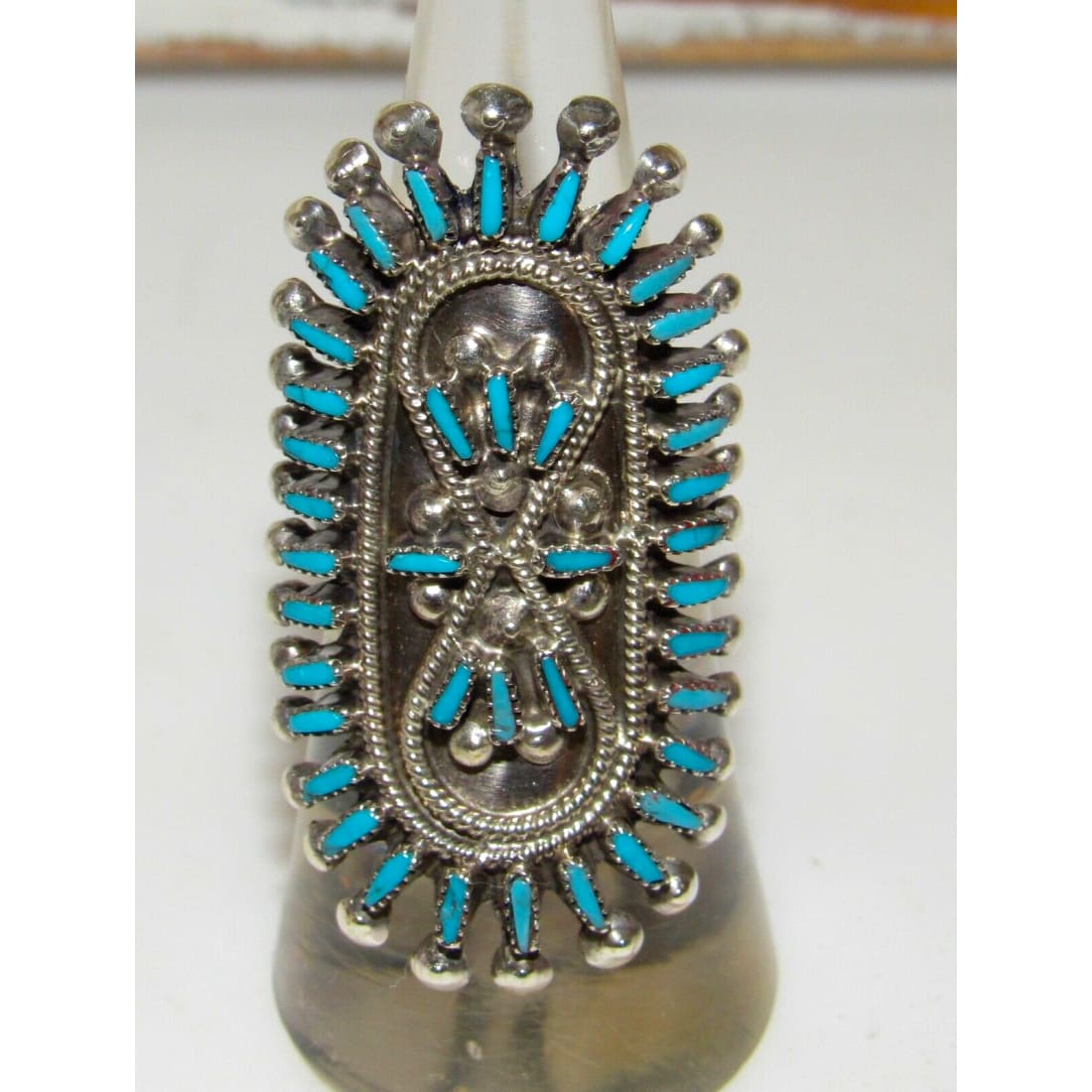 Zuni Turquoise Petit Point Statement Ring Size 6.5 Sterling 