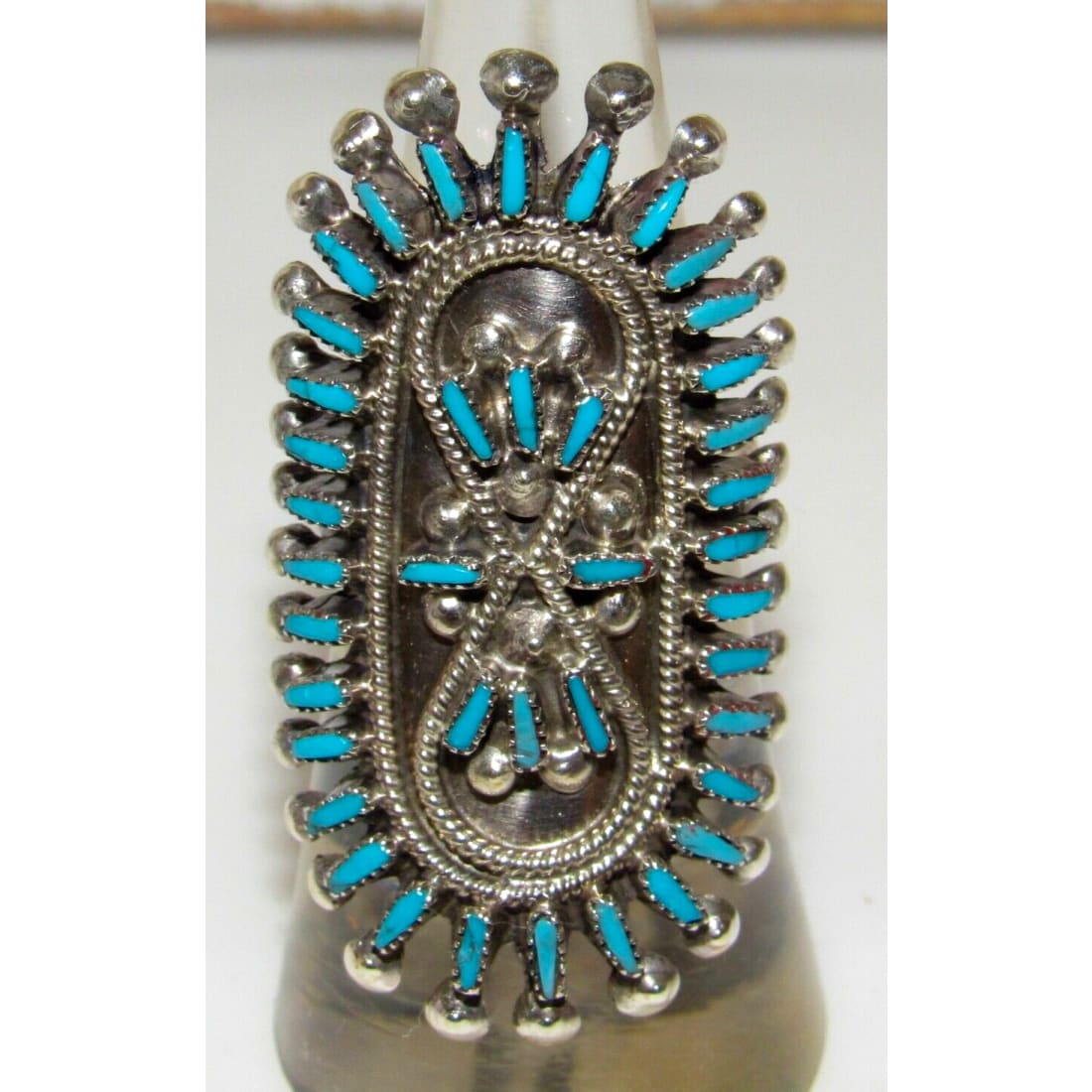 Zuni Turquoise Petit Point Statement Ring Size 6.5 Sterling 