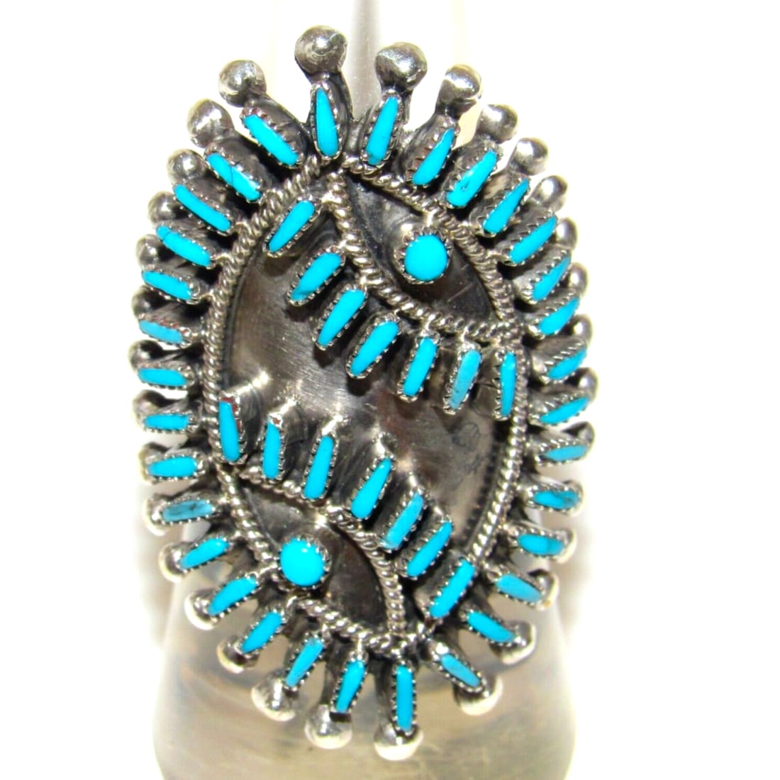 Zuni Turquoise Petit Point Statement Ring Size 7 Sterling 