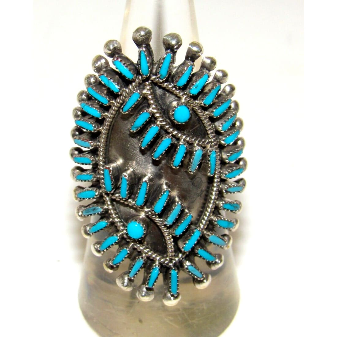 Zuni Turquoise Petit Point Statement Ring Size 7 Sterling 