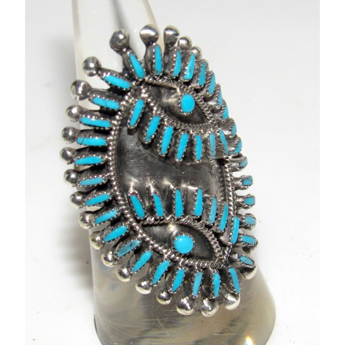 Zuni Turquoise Petit Point Statement Ring Size 7 Sterling 