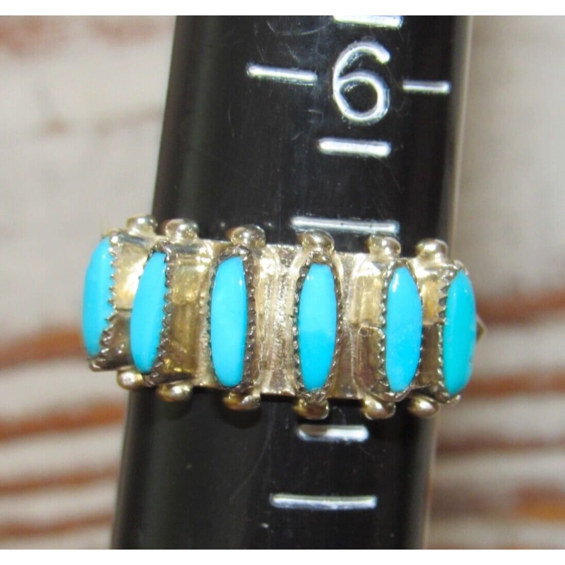 Zuni Turquoise Petite Point Ring Sz 7 Sterling Signed Native