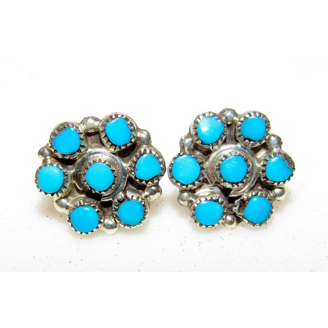Zuni Turquoise Small Cluster Post Earrings Snake Eye Design 